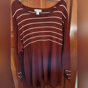 CJ Banks Lightweight Sweater, Size 2X, Rust color with white stripes, tunic